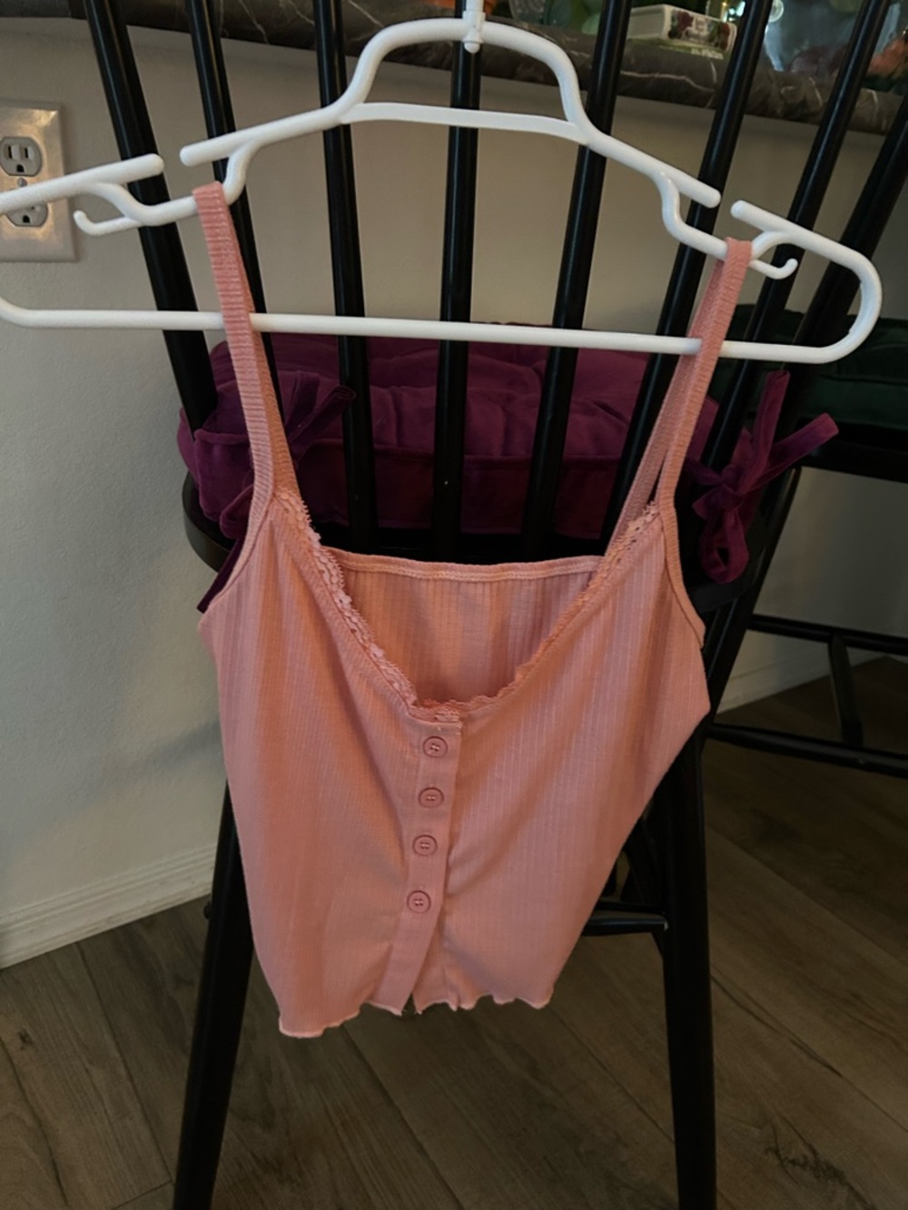 SHEIN Pink Ribbed Button-Front Cami Tank